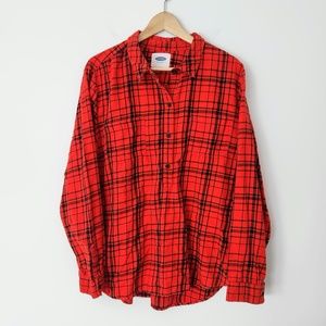 Old Navy Plus Size Flannel Plaid Shirt Popover‎ Red Orange Black Women's XXL